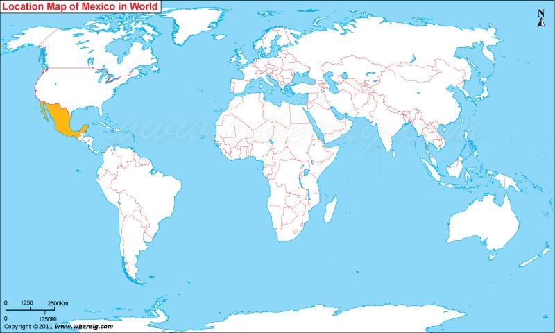 墨西哥世界地图上的位置