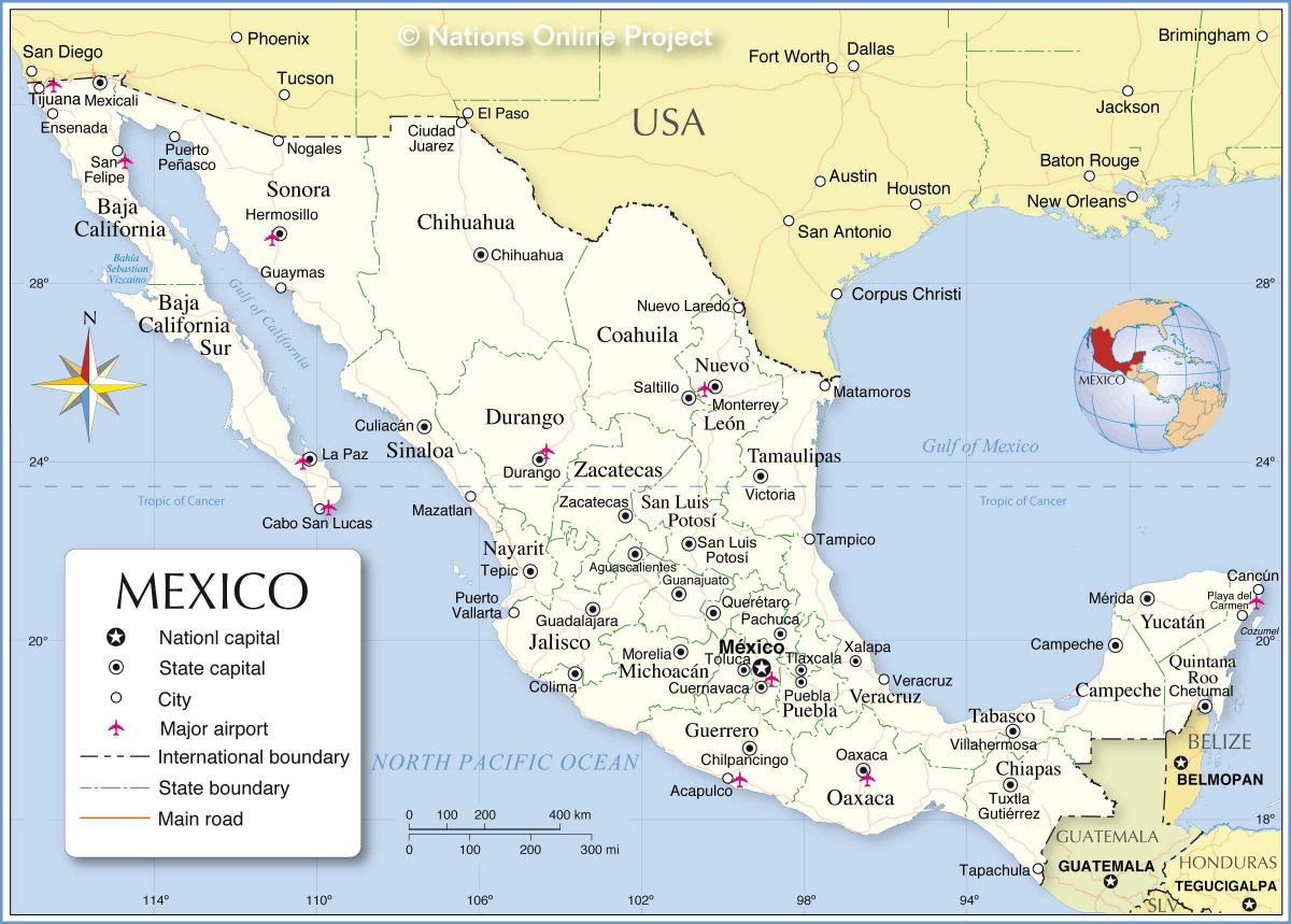 边界的墨西哥地图
