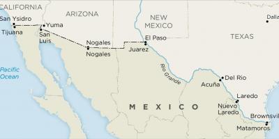 美国和墨西哥边境的地图
